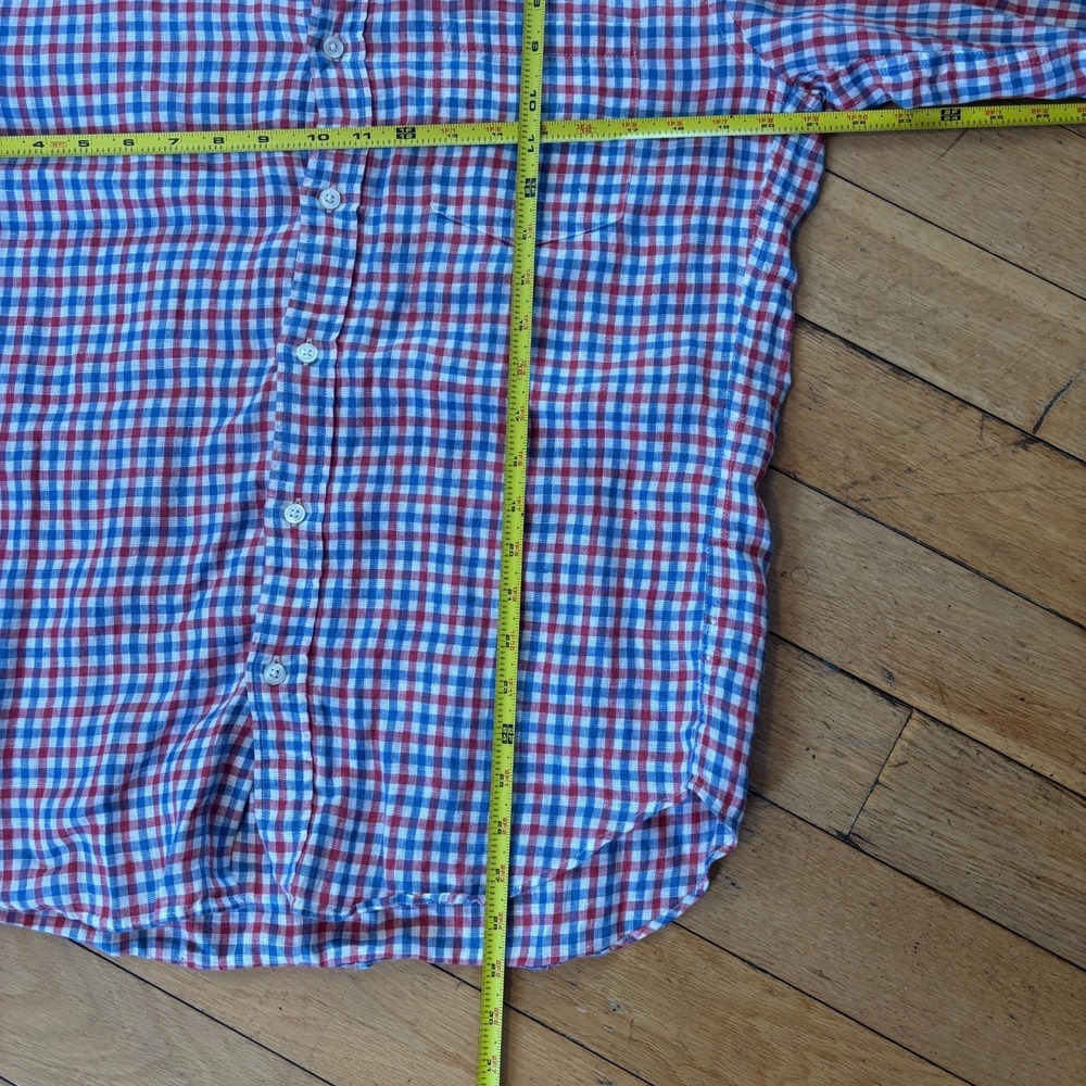 JCrew Irish Linen Shirt Baird McNutt Mens M Slim Fit Plaid Red Blue - Picture 5 of 6